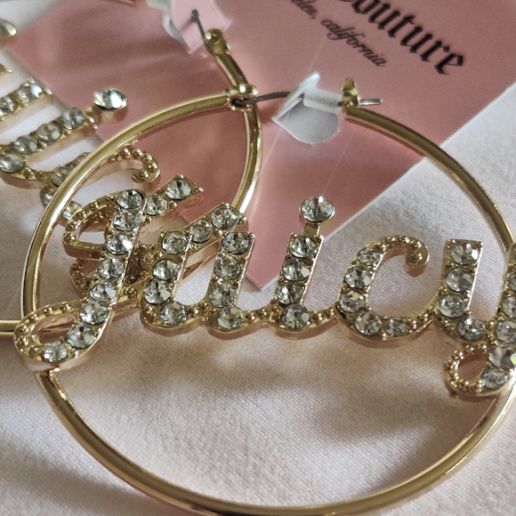Juicy Couture Gold Tone Rhinestones Hoop Earrings - Picture 5 of 5